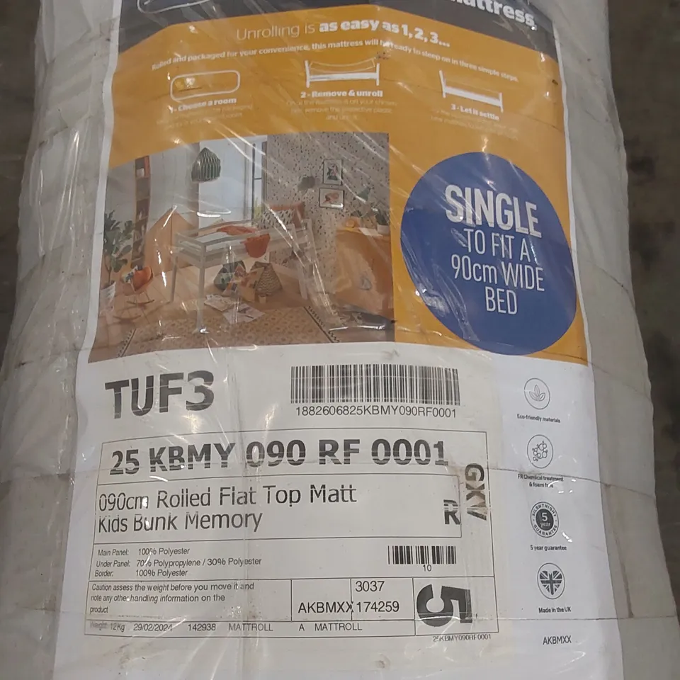 QUALITY BAGGED AND ROLLED SILENTNIGHT 90cm SINGLE KIDS ECO BUNK FLAT TOP MEMORY MATTRESS 