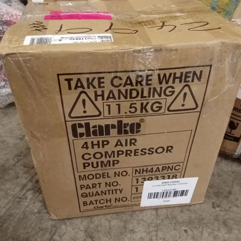 BOXED CLARKE NH4APNC 4HP AIR COMPRESSOR PUMP WITH COWLING - BLUE