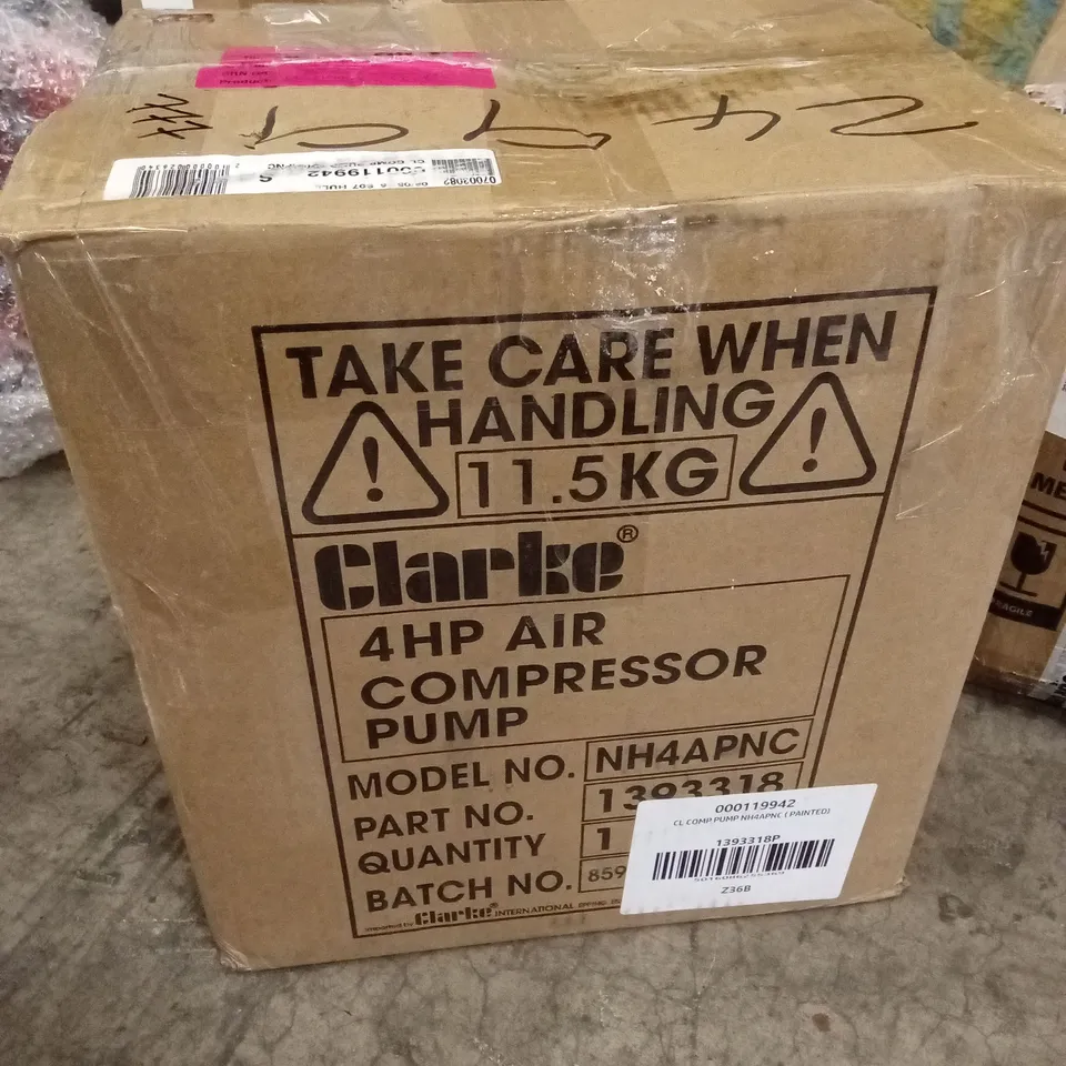 BOXED CLARKE NH4APNC 4HP AIR COMPRESSOR PUMP WITH COWLING - BLUE