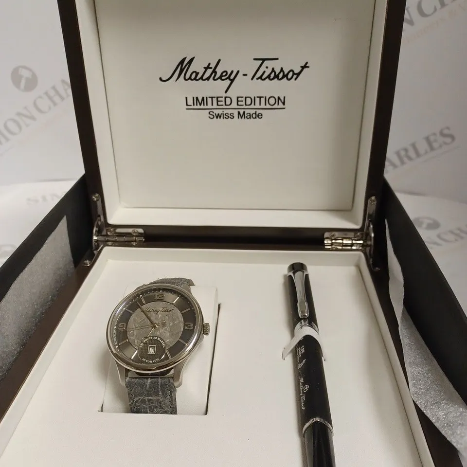 BOXED MATHEY TISSOT GENTS LTD ED METEORITE WATCH WITH PEN