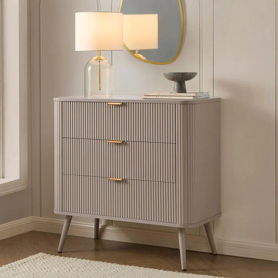 BOXED DUSK HATTIE 3 DRAWER SMALL CHEST - TAUPE (1 BOX)