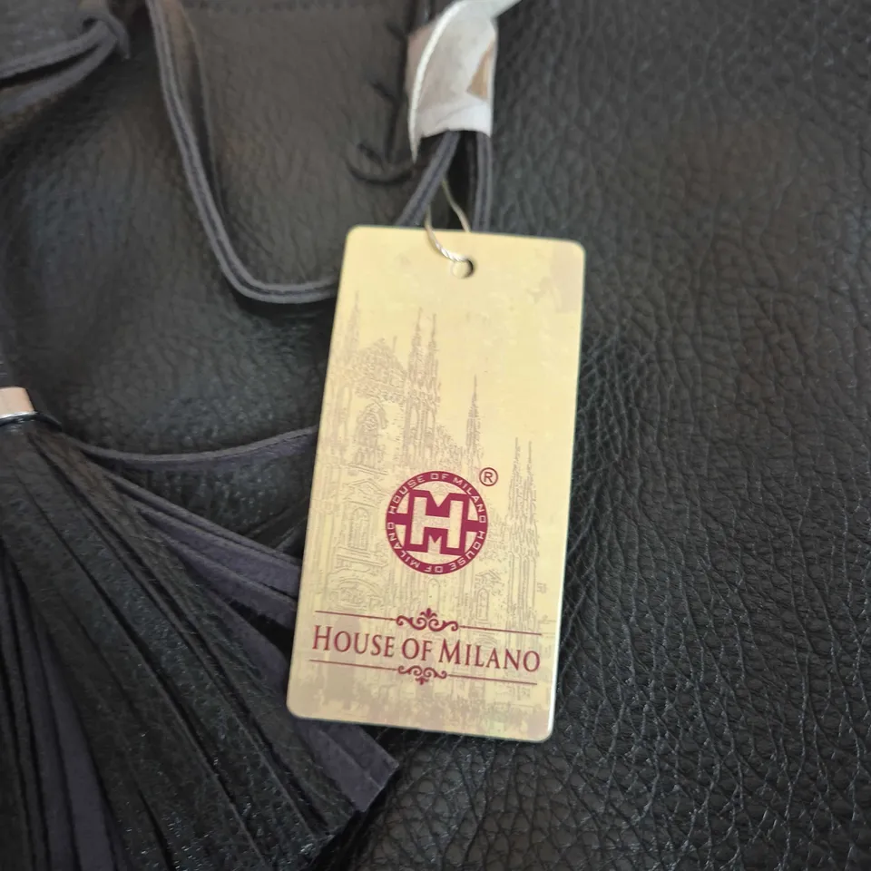 HOUSE OF MILANO BLACK LEATHER TASSEL HANDBAG