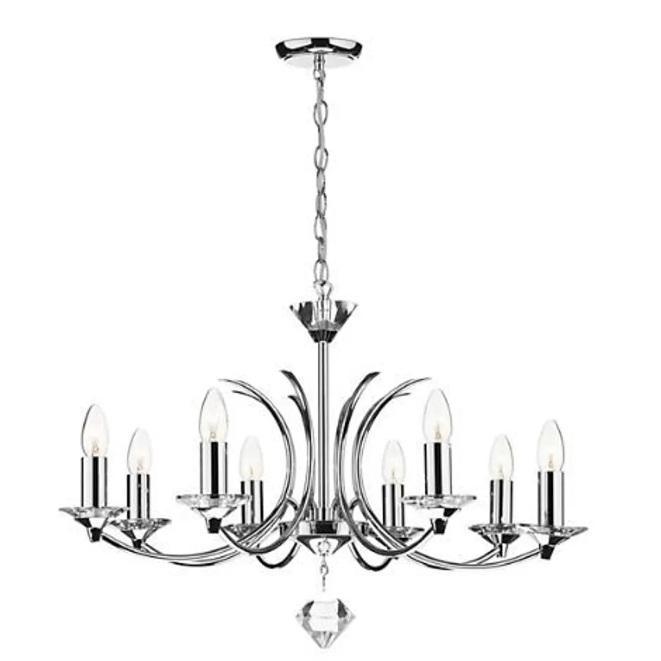 BOXED DAR MEDUSA 8 LIGHT DUAL MOUNT PENDANT POLISHED CHROME FINISH CRYSTAL DECORATION 8 X 40W SES CANDLE LAMPS MAX, LAMPS NOT INCLUDED