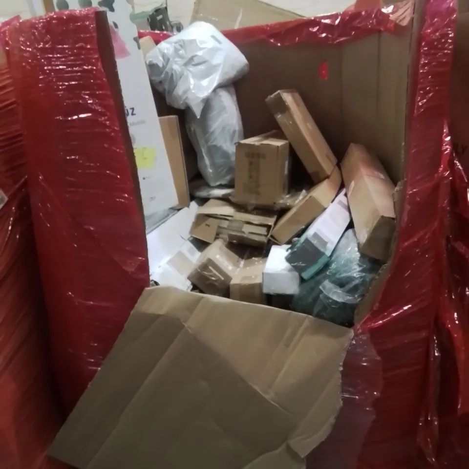 PALLET CONTAINING VARIOUS ASSORTED ITEMS TO INCLUDE: TOILET SEAT, RETRACTABLE SAFETY GATE AND LOTS MORE UNMARKED BOXED ITEMS 