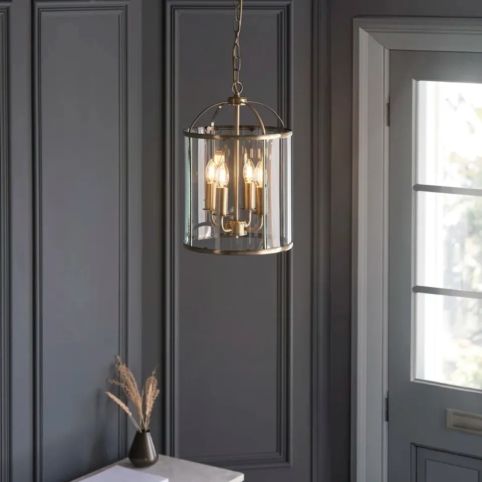 BOXED BEARSE 4 - LIGHT LANTERN DRUM PENDANT FINISH: ANTIQUE BRASS