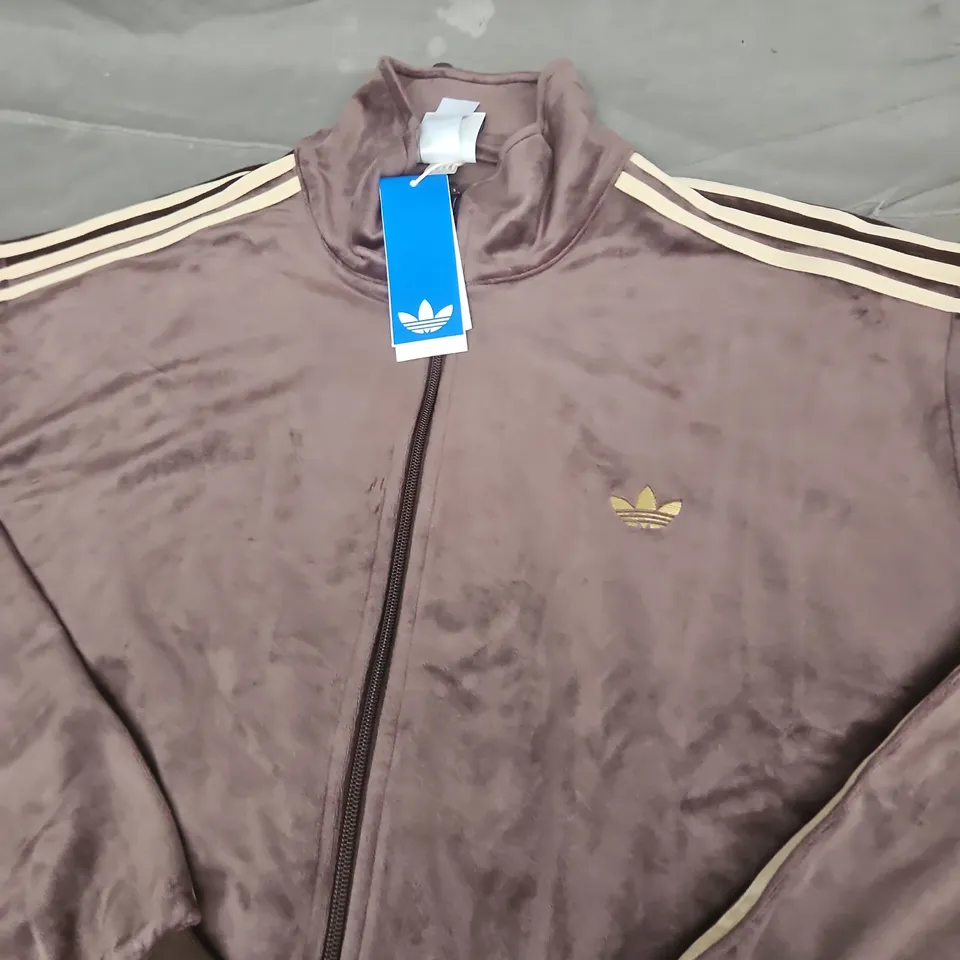 ADIDAS VELOUR TRACK JACKET – BROWN - SIZE XL