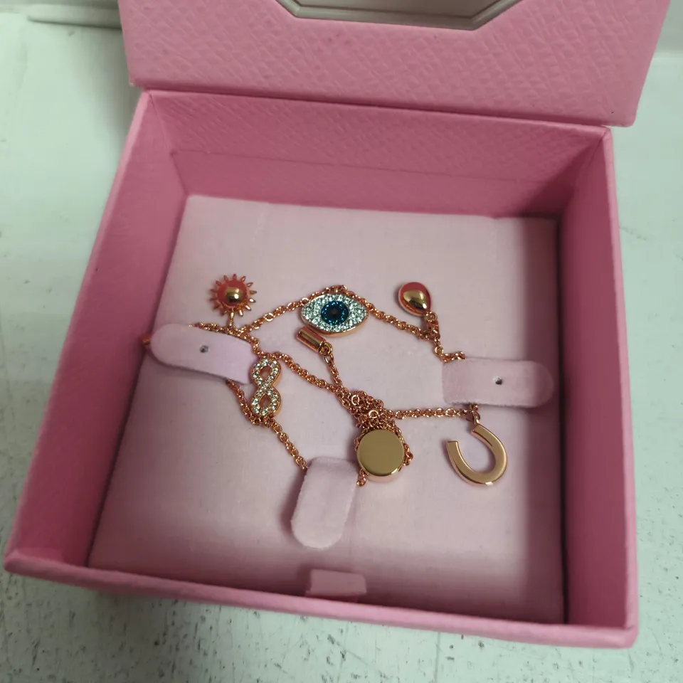 BOXED SWAROVSKI SYMBOLIC ROSE-GOLD EVIL EYE CHARM BRACELET