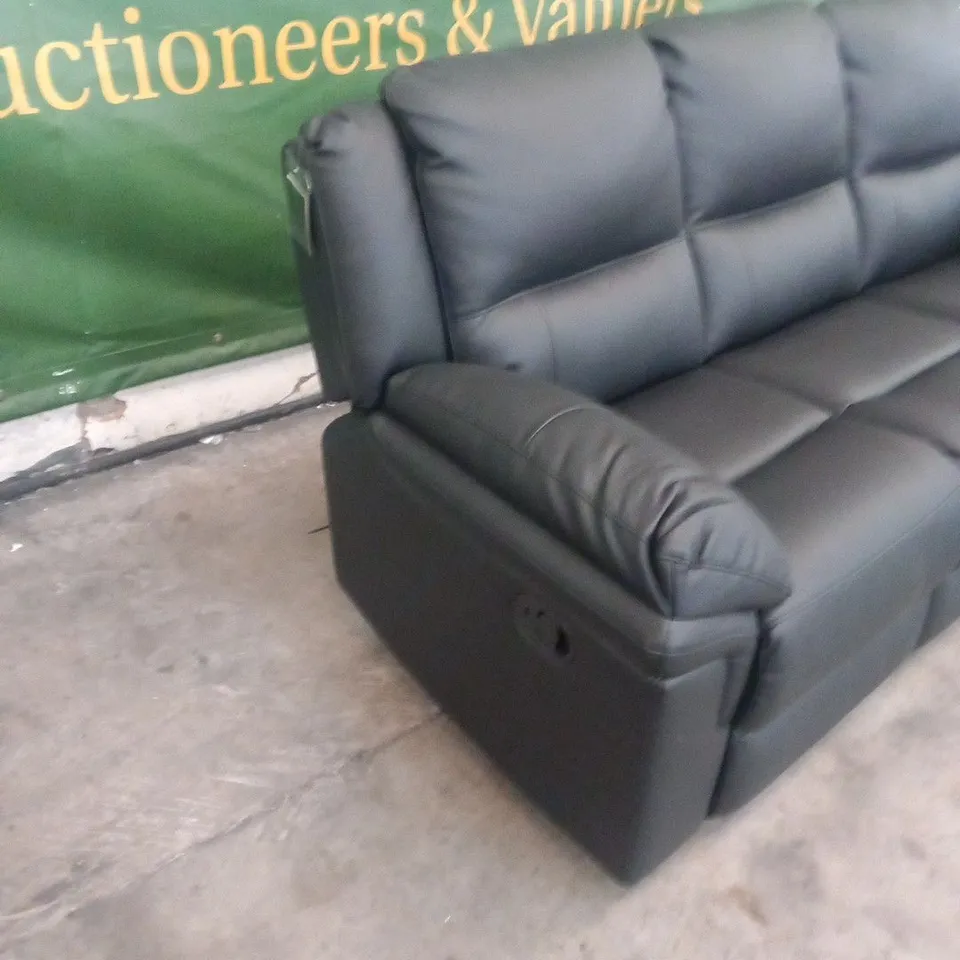 DESIGNER ALBION BLACK FAUX LEATHER MANUAL RECLINING THREE SEATER SOFA