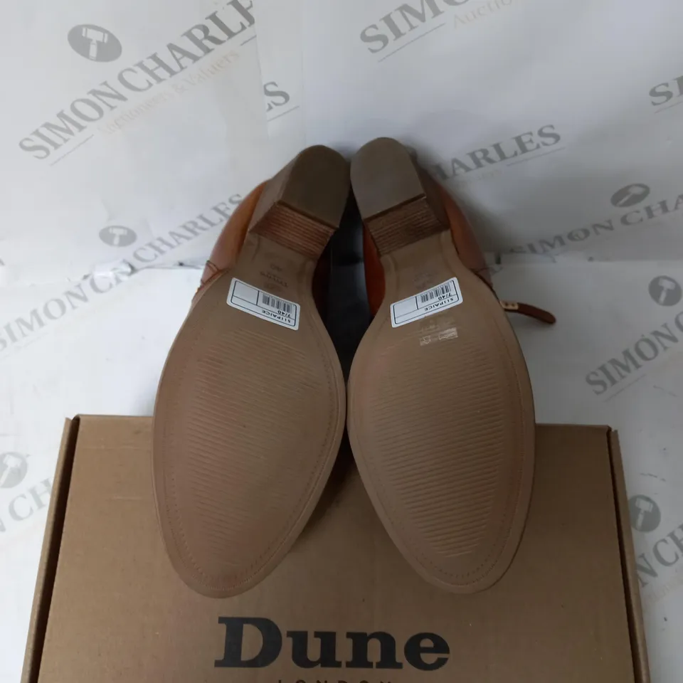 BOXED DUNE PAICE LEATHER ZIP UP ANKLE BOOT - TAN - SIZE 7.