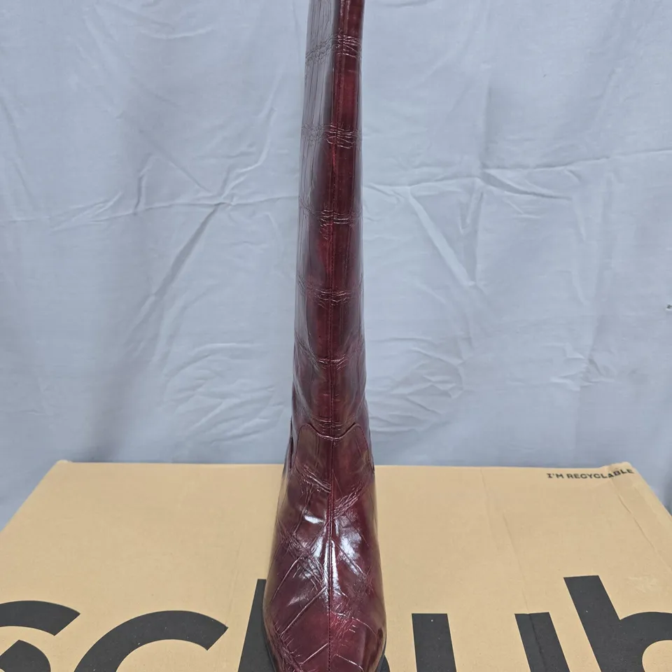 SCHUH BURGUNDY CROC-EFFECT KNEE-HIGH BOOTS, UK 6