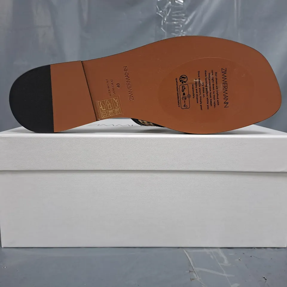 BOXED PAIR OF ZIMMERMANN OPEN TOE FLAT SANDALS SIZE EU 40