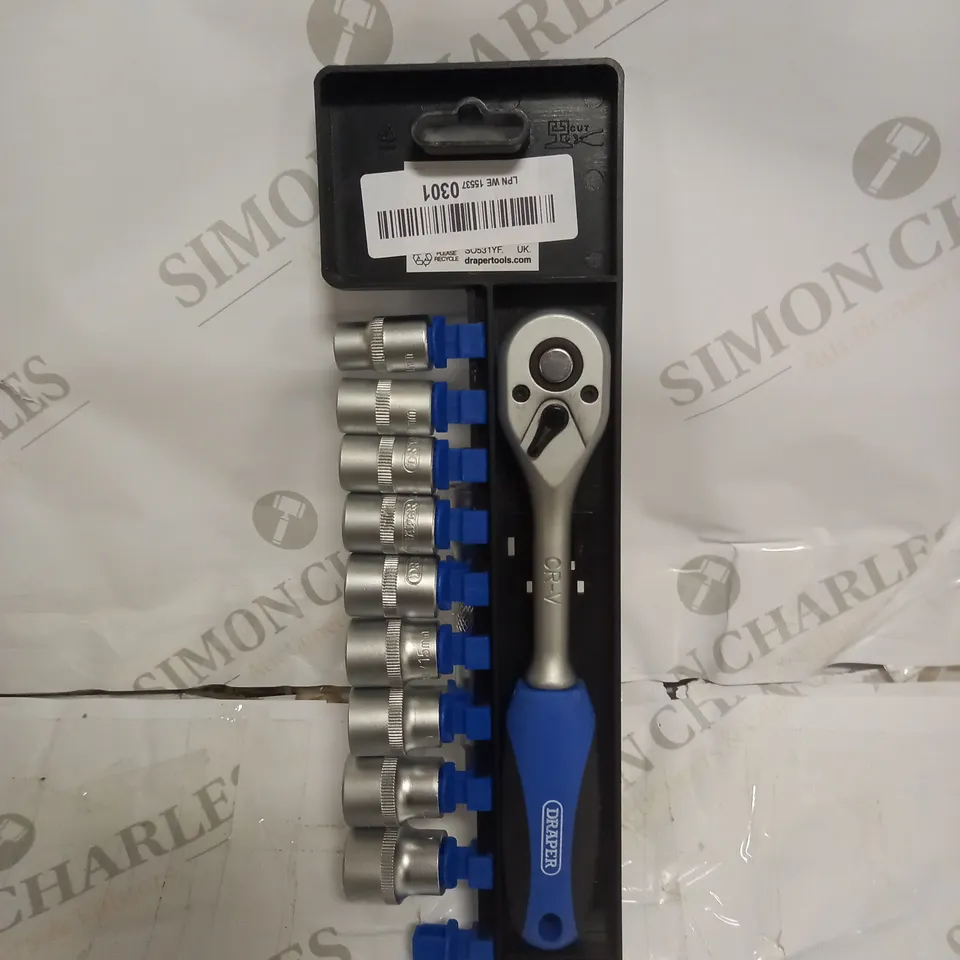 DRAPER SQUARE DRIVE METRIC SOCKET AND RATCHET 12 PIECES SET, 3/8" LENGTH , BLUE