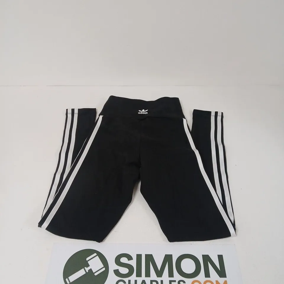 ADIDAS LEGGINGS – BLACK WITH WHITE SIDE STRIPES - UK SIZE M