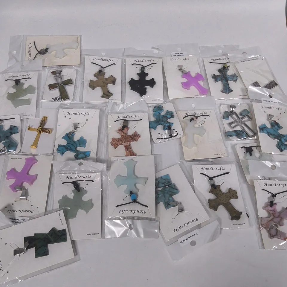 LOT OF APPROXIMATELY 20 ASSORTED HANDICRAFTS CRUCIFIX NECKLACE PENDANTS