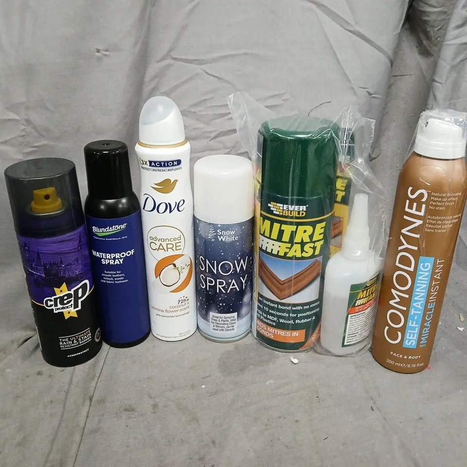 APPROXIMATELY 15 ASSORTED AEROSOLS TO INCLUDE CREP PROTECT, EVERBUILD MITRE FAST, SNOW SPRAY, ETC - COLLECTION ONLY