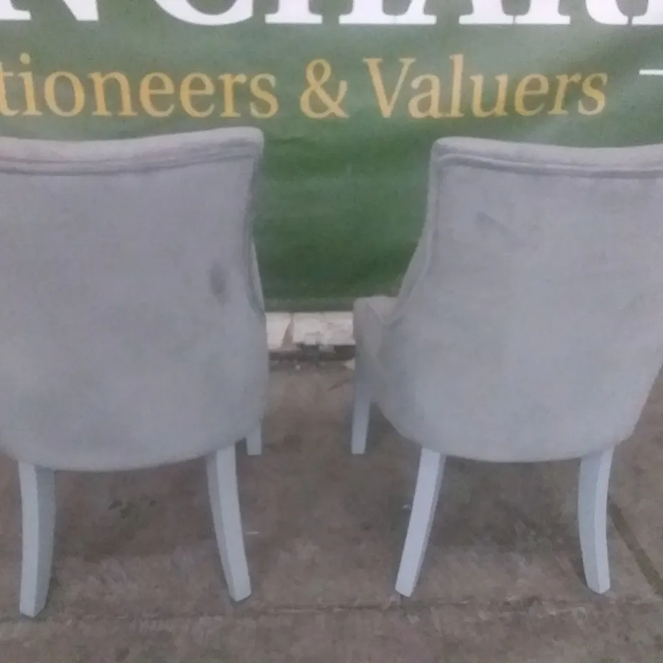 SET OF 2 DESIGNER DUKE GREY VELVET BUTTON BACK DINING CHAIR (GREY LEG)