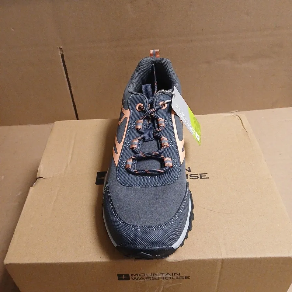 MOUNTAIN WAREHOUSE HIKING SHOES – BLUE/GREY WITH PINK ACCENTS BOXED UK 5