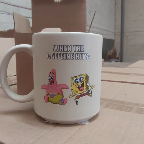 PALLET CONTAINING APPROXIMATELY 850x BRAND NEW SPONGEBOB 'WHEN THE CAFFEINE HITS' MUGS
