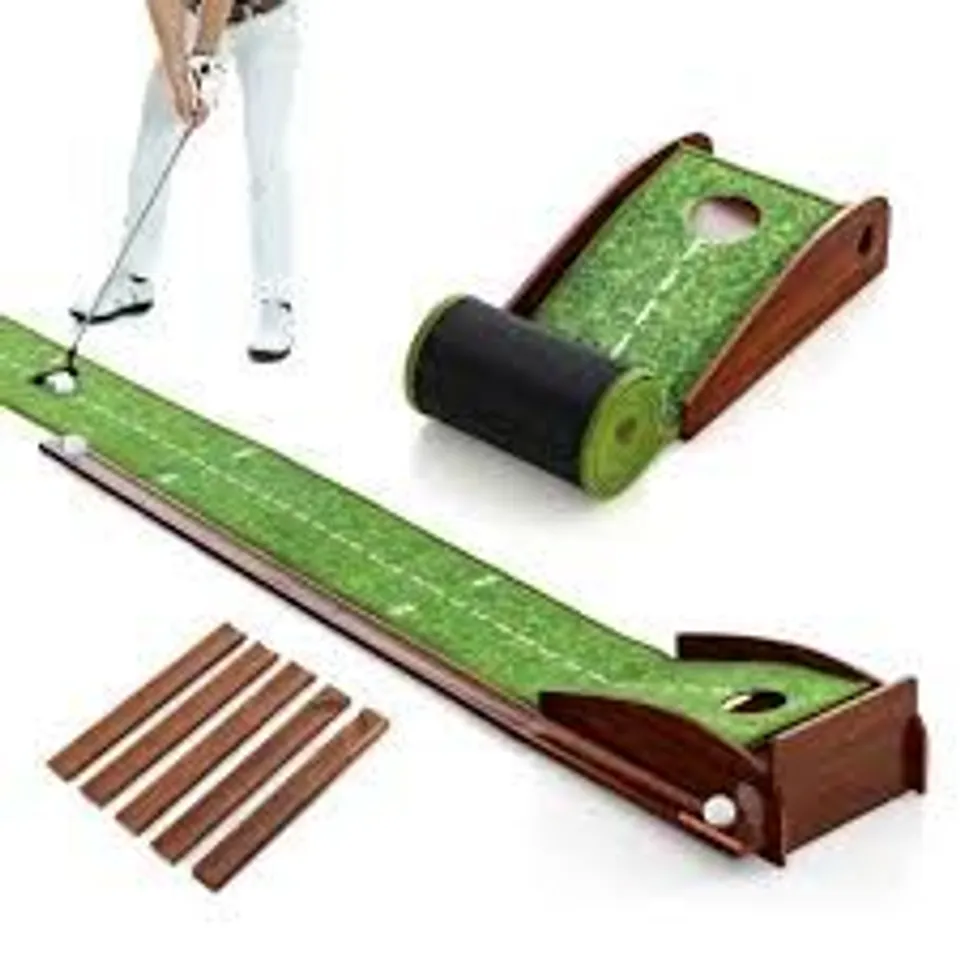 BOXED COSTWAY GOLF PUTTING MAT TRAINING AID WITH AUTO BALL RETURN AND BALLS