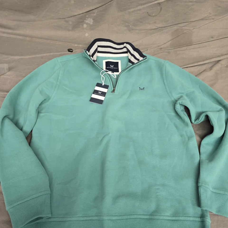 CREW CLOTHING COMPANY 1/2 ZIP SOLID IN DEEPSEA GREEN - LARGE