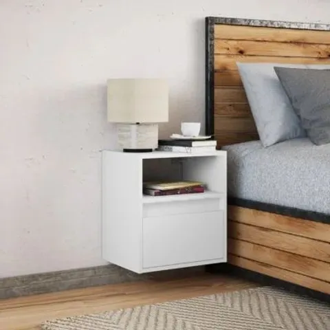 BOXED WALL-MOUNTED BEDSIDE TABLES WITH LED LIGHTS (SET OF 2) (1 BOX)