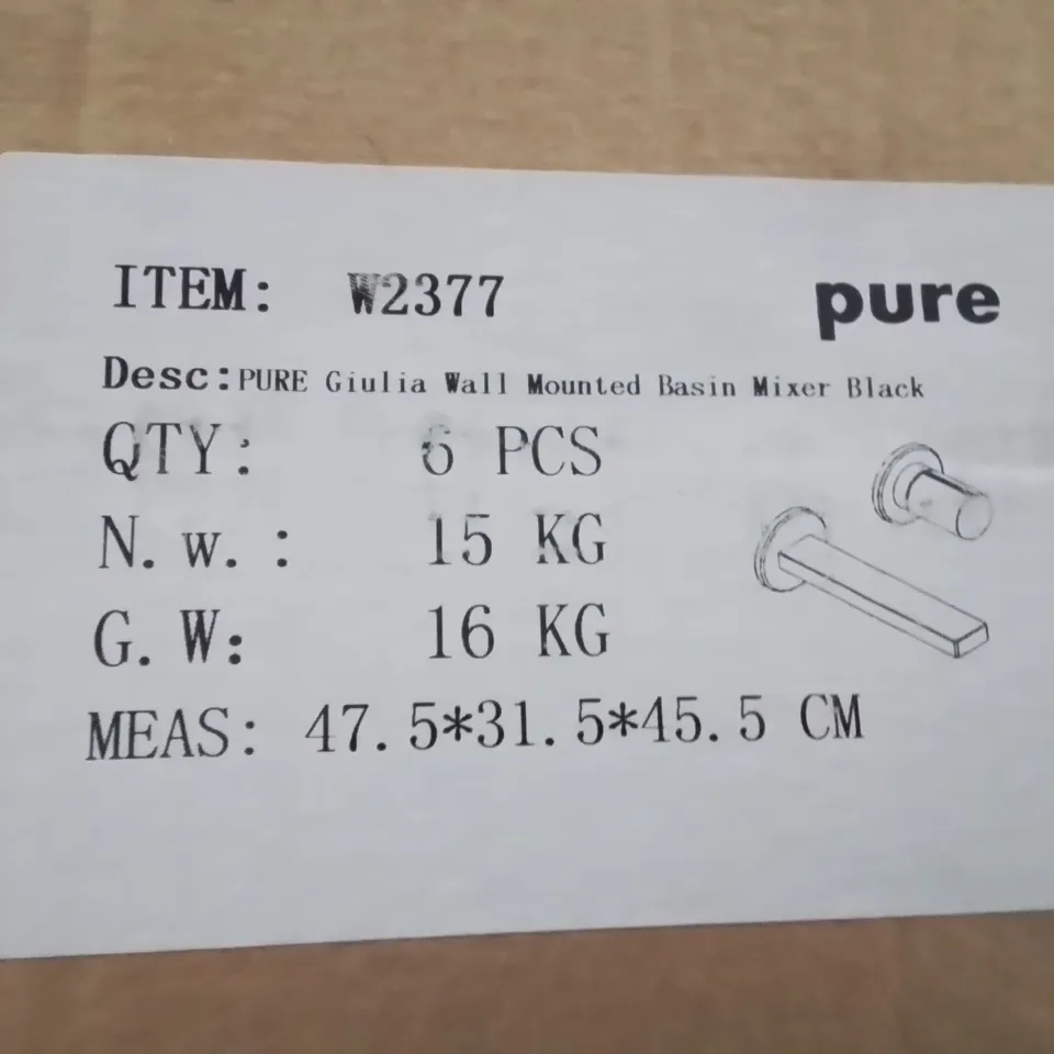 X6 BRAND NEW PURE GIULIA WALL MOUNTED BASIN MIXER TAPS // BLACK W2377