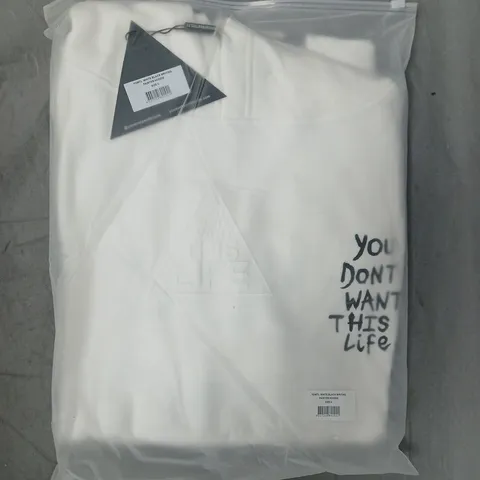 BOX OF APPROXIMATELY 8 YOU DON'T WANT THIS LIFE PAINTER HOODIES IN WHITE - SIZES VARY, BUT MOSTLY LARGE