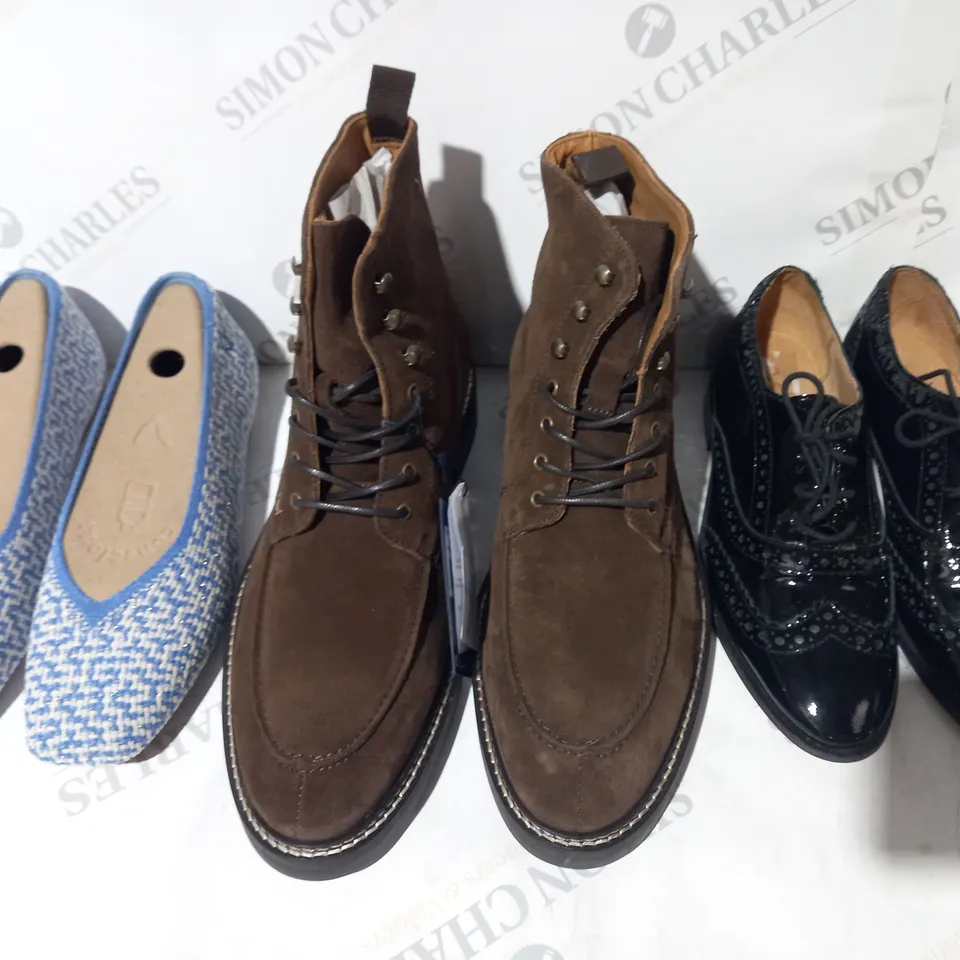 BOX OF APPROXIMATELY 15 ASSORTED PAIRS OF SHOES AND FOOTWEAR ITEMS IN VARIOUS STYLES AND SIZES TO INCLUDE OFFICE GIRL, HACKETT, VIVAIA, ETC