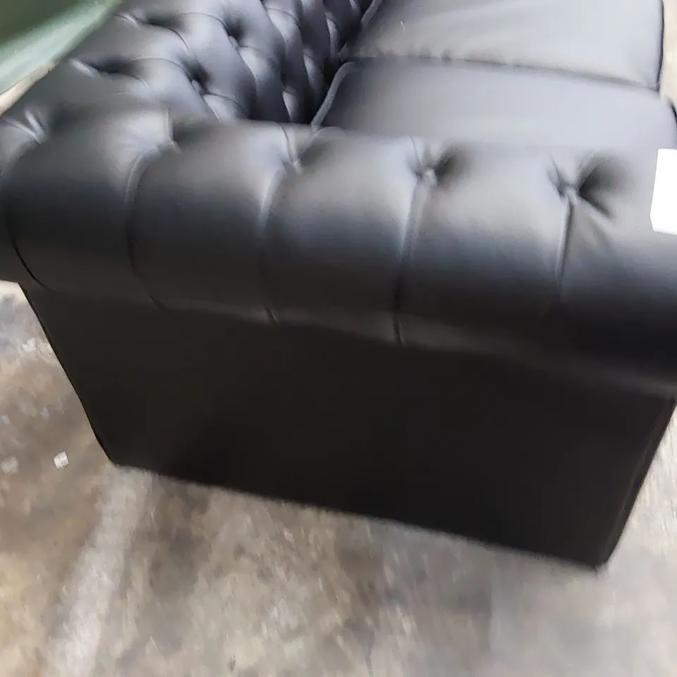 DESIGNER THREE SEATER CHESTERFIELD SOFA BLACK LEATHER 