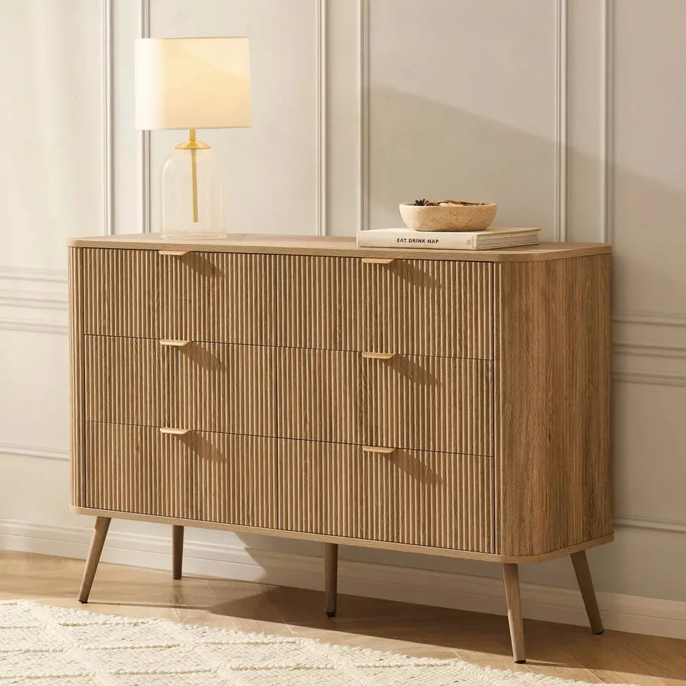BOXED DUSK HATTIE 6 DRAWER LARGE CHEST - LIGHT WOOD (1 BOX)