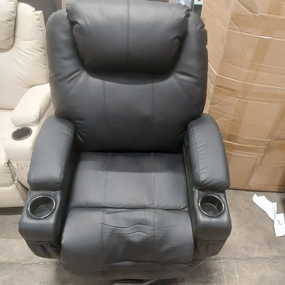 QUALITY DESIGNER ELECTRIC RECLINER FAUX LEATHER ARMCHAIR - BLACK