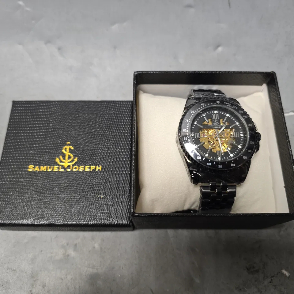 SAMUEL JOSEPH SKELETON MECHANISM BLACK DIAL WATCH