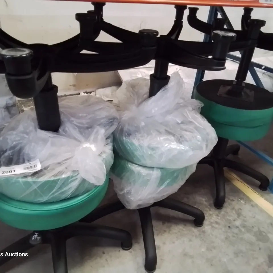 SIX HEIGHT ADJUSTABLE EXAMINATION STOOLS GREEN PU SEAT PADS