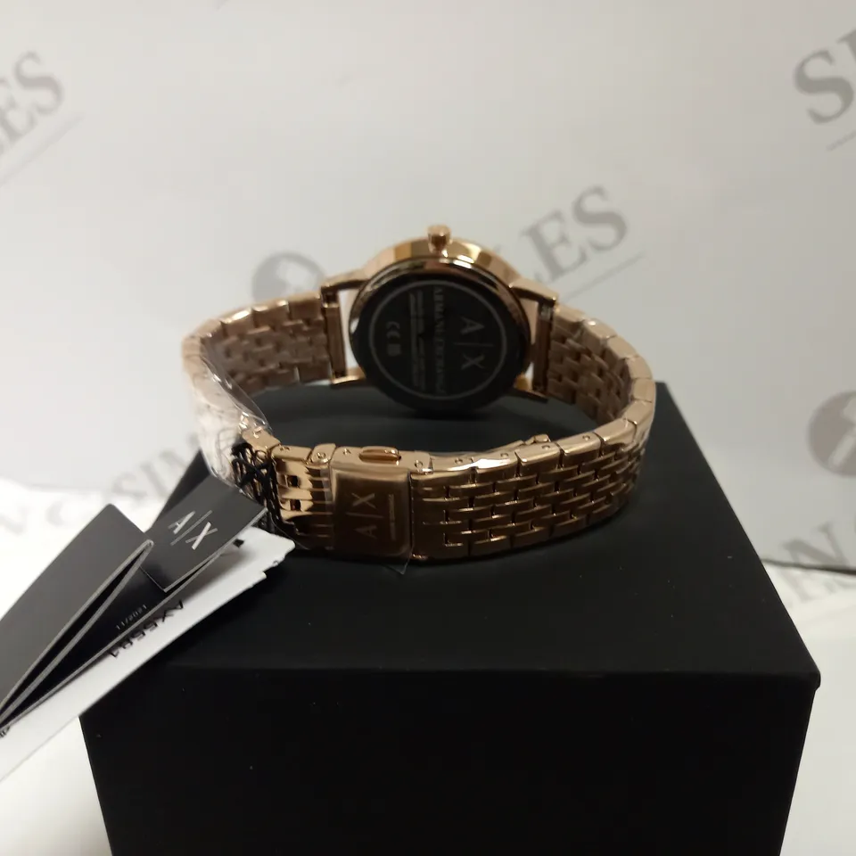 BOXED ARMANI EXCHANGE ROSE GOLD PLATED LOLA WATCH WITH BRACELET STYLE STRAP