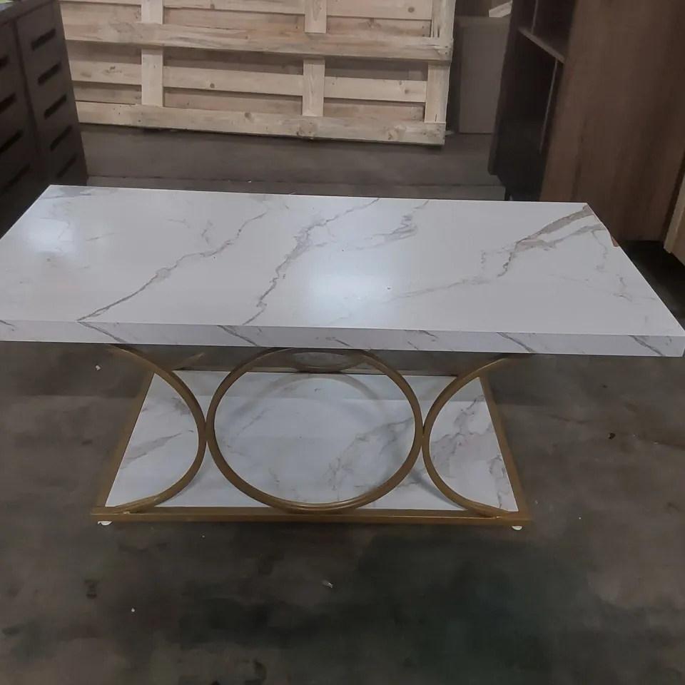TRIBESIGNS 2-TIER RECTANGLE COFFEE TABLE WITH A WHITE FAUX MARBLE TOP