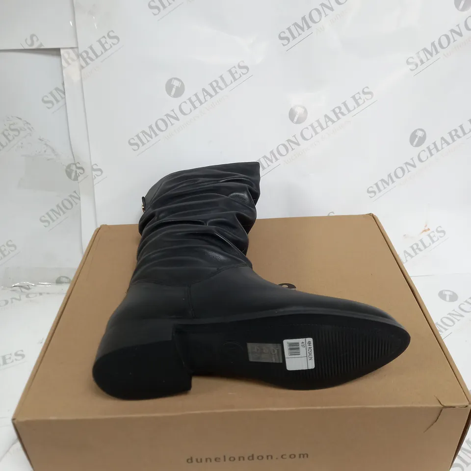 DUNE LEATHER RUCHED CALF BOOTS IN BLACK SIZE 4