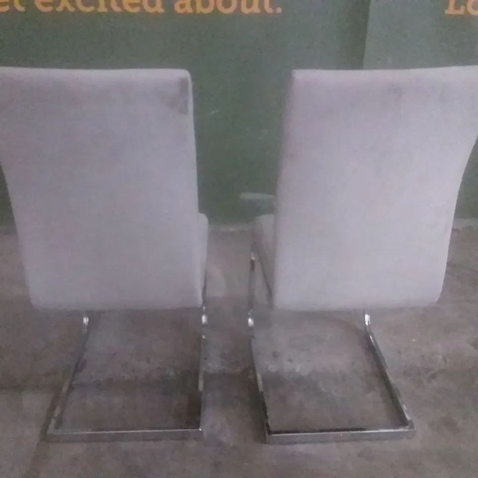 SET OF 2 PERTH GREY VELVET DINING CHAIRS WITH CHROME LEGS