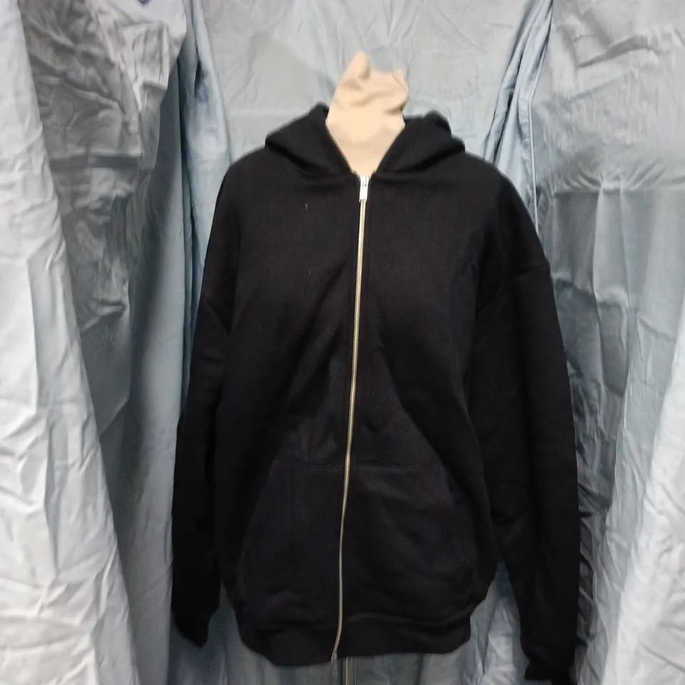 ARNE NAVY RELAXED ZIP-THROUGH HOODIE, SIZE S