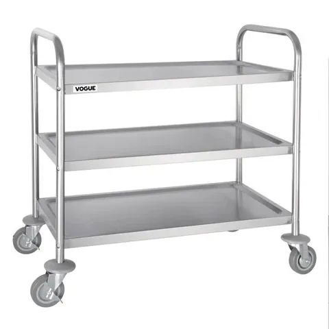 BOXED VOGUE STAINLESS STEEL 3 TIER CLEARING TROLLEY MEDIUM