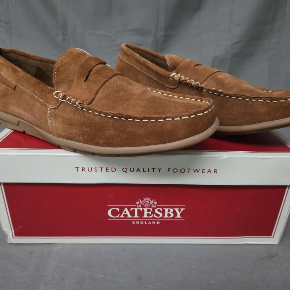 BOXED PAIR OF CATESBY LOAFERS IN BROWN EU SIZE 45