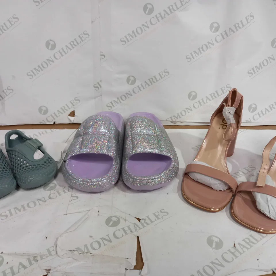 BOX OF APPROXIMATELY 20 ASSORTED PAIRS OF UNBOXED SHOES OF VARIOUS SIZES AND STYLES TO INCLUDE VIVOBAREFOOT, H&M, DP.,ETC