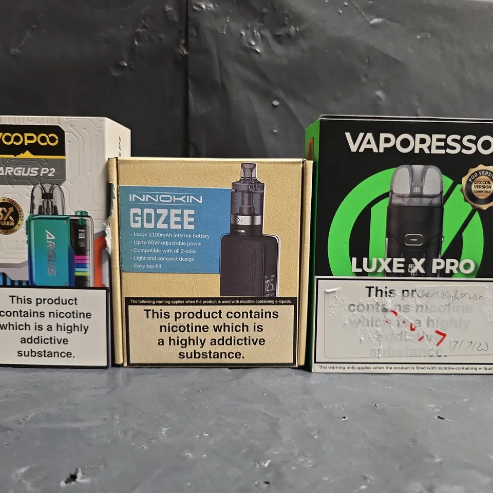 BOX OF APPROXIMATELY 20 ASSORTED E-CIGARETTE AND VAPING PRODUCTS TO INCLUDE VOOPOO, VAPORESSO, INNOKIN, ETC - COLLECTION ONLY