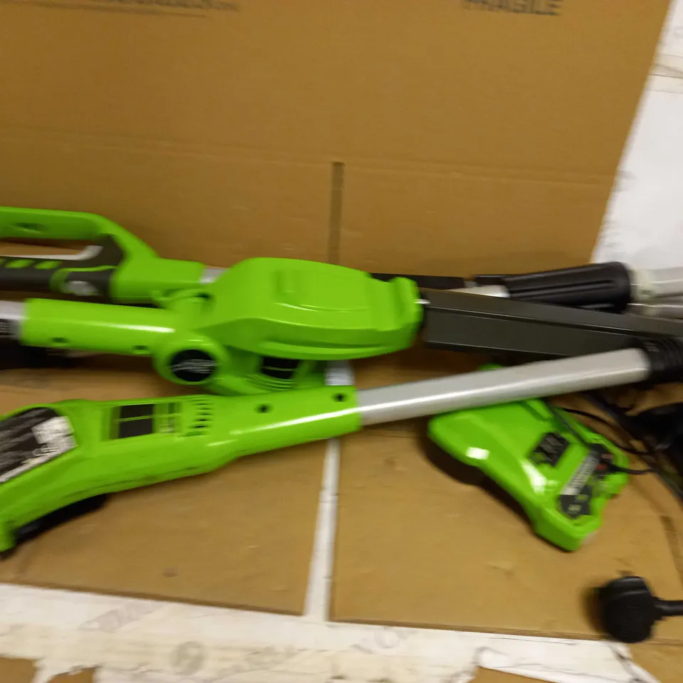 GREENWORKS TOOLS BATTERY-POWERED POLE MOUNTED PRUNER AND HEDGE TRIMMER