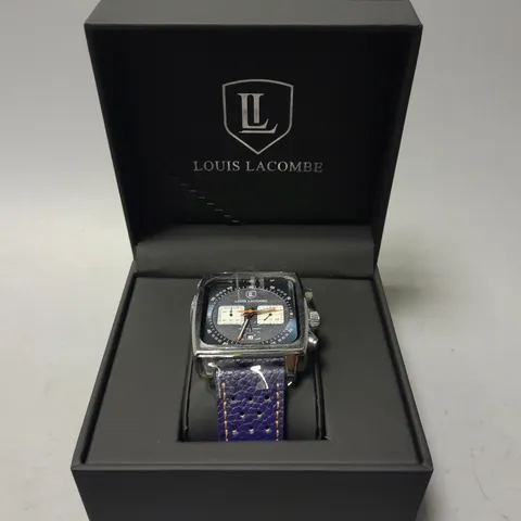 MENS LOUIS LACOMBE WATCH – SQUARE DIAL WITH WHITE SUB DIALS – LEATHER STRAP – 3ATM – HAND ASSEMBLED