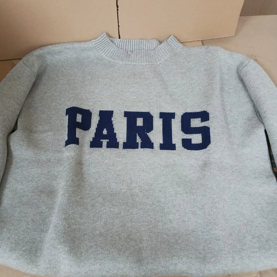 PARIS SLOGAN KNITTED JUMPER - GREY - SIZE 8-10 