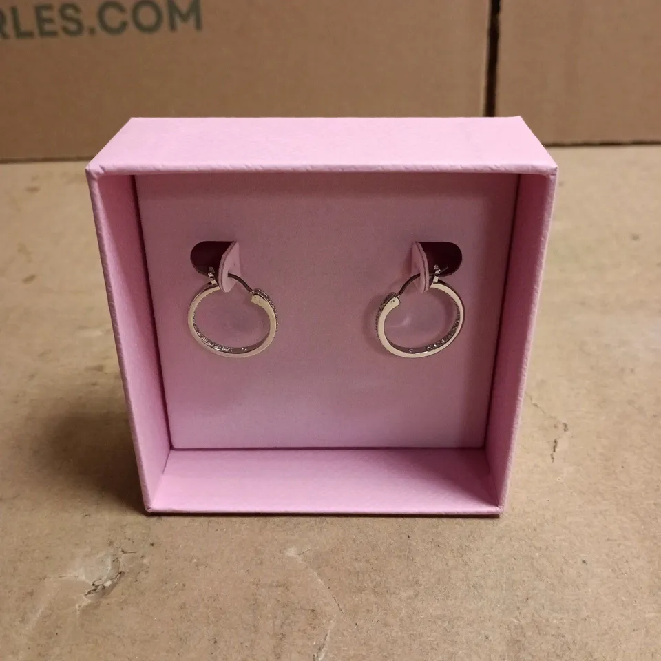 SWAROVSKI SILVER-TONE PAVÉ HOOP EARRINGS IN PINK PRESENTATION BOX
