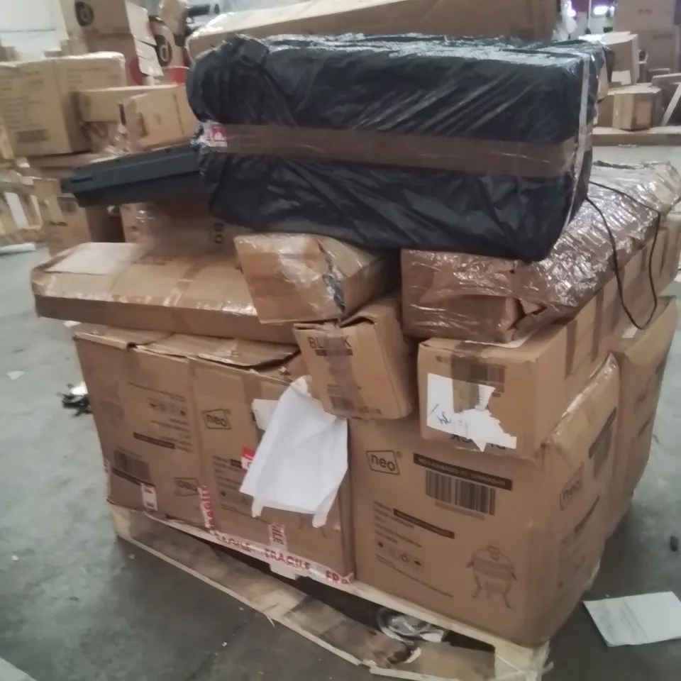 PALLET CONTAINING NEO PRODUCTS SUCH AS;TOWER FANS,TUBE TENTS,STORAGE BOX,SACK TRUCK,BARSTOOLS