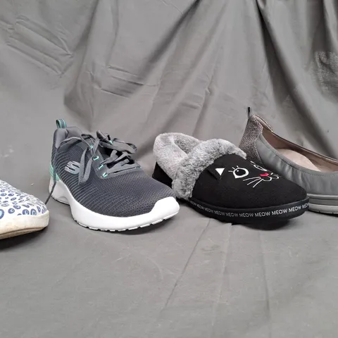 BOX OF APPROXIMATELY 8 ASSORTED PAIRS OF SHOES IN VARIOUS STYLES AND SIZES TO INCLUE TRAINERS , SLIPPERS , BOOTS ETC
