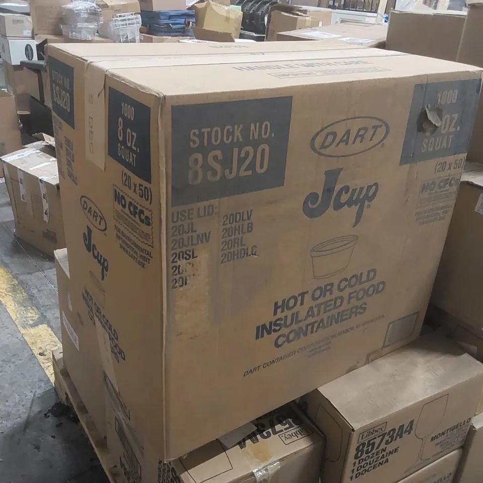 BOX CONTAINING A VERY LARGE QUANTITY OF BRAND NEW DART JCUP 8OZ HOT OR COLD INSULATED FOOD CONTAINERS - NO LIDS