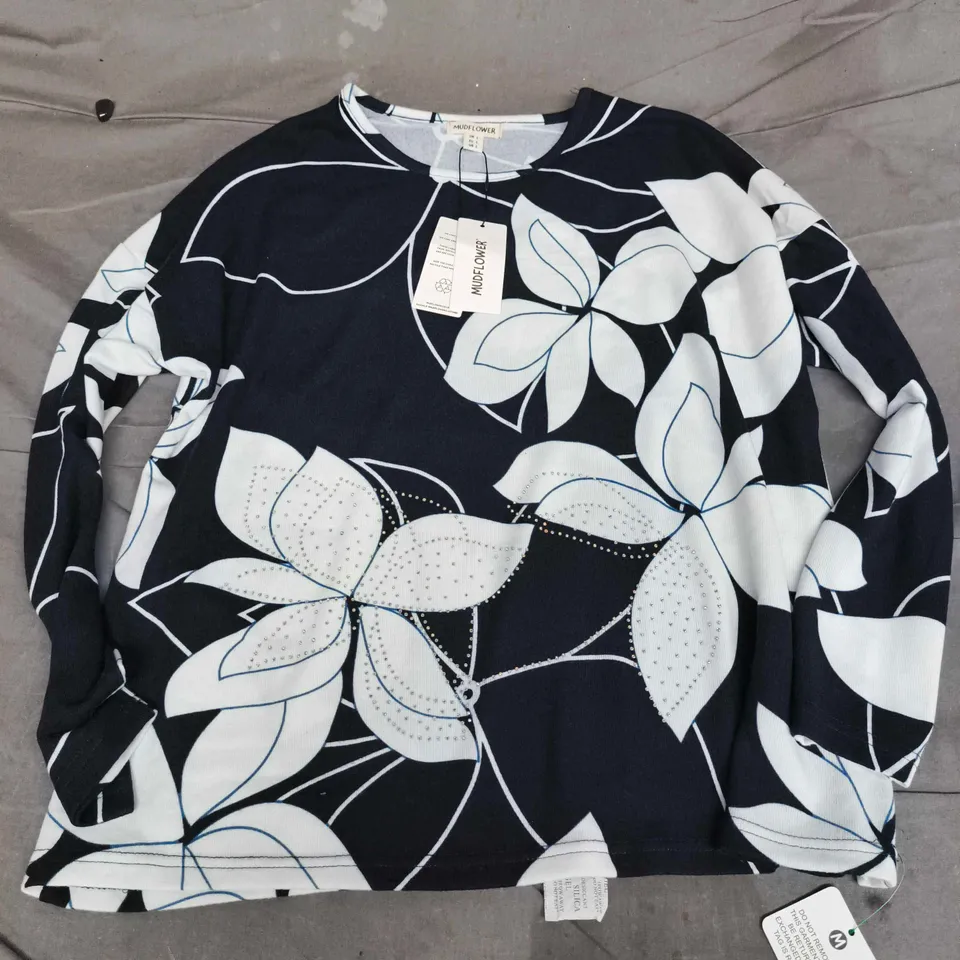 MUDFLOWER WOMEN'S NAVY FLORAL PRINT TOP – UK L (EU L, US L)